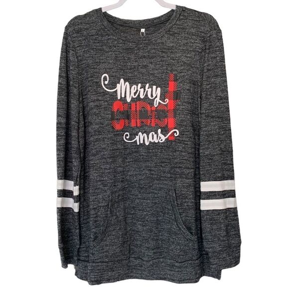 FERYSHE Women’s Soft Long Sleeve Merry Christmas Kangaroo Pocket Top Size Large - Picture 2 of 7